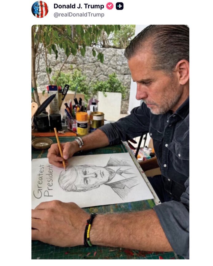 FistPunch's tweet photo. President Trump just posted this image of Hunter Biden drawing the Greatest President, Donald Trump of course😆 https://t.co/BnoLFrT45t