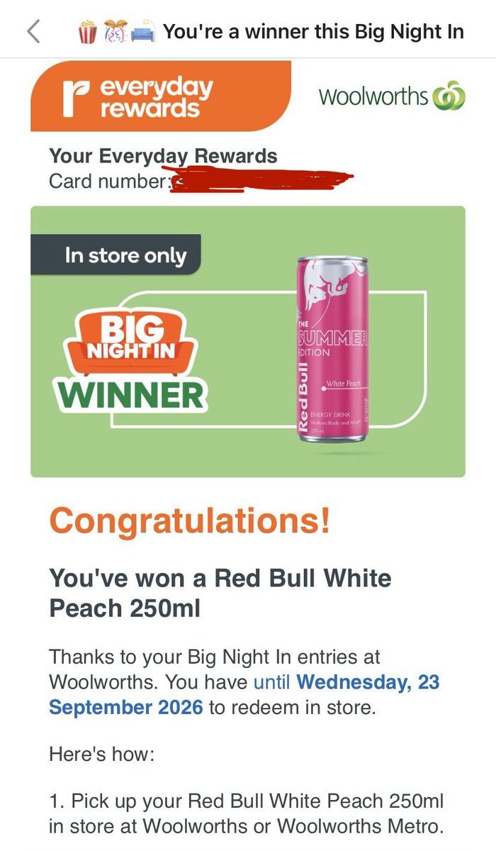 DrawnOutDad's tweet photo. Thanks @woolworths for a free Red Bull White Peach 250ml - unfortunately I can’t find it in stock at any of your stores though 🥺 https://t.co/mAUKfVbmBJ