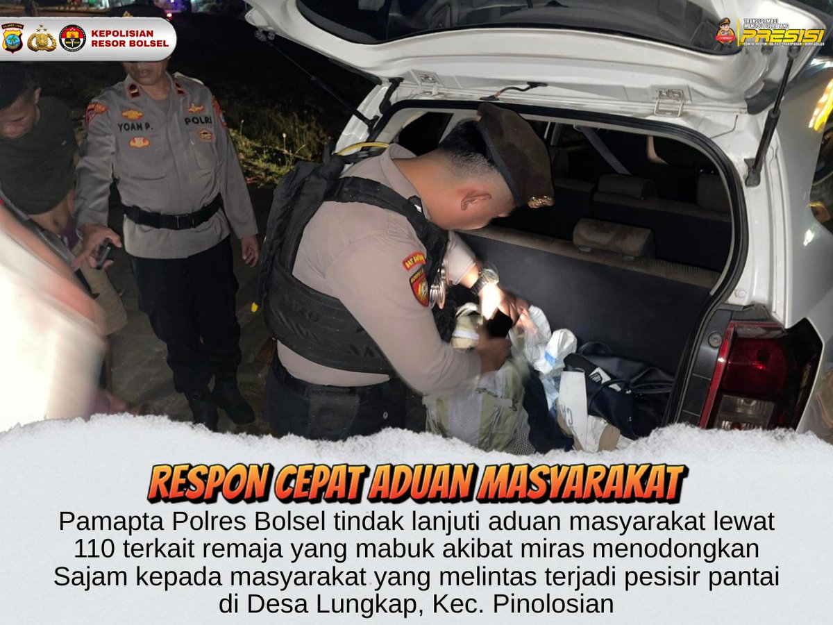 HBolsel's tweet photo. Pamapta Polres Bolsel tindak lanjuti aduan masyarakat lewat 110 terkait remaja yang mabuk akibat miras menodongkan Sajam kepada masyarakat yang melintas terjadi pesisir pantai di Desa Lungkap, Kec. Pinolosian https://t.co/oOWuzlTx89
