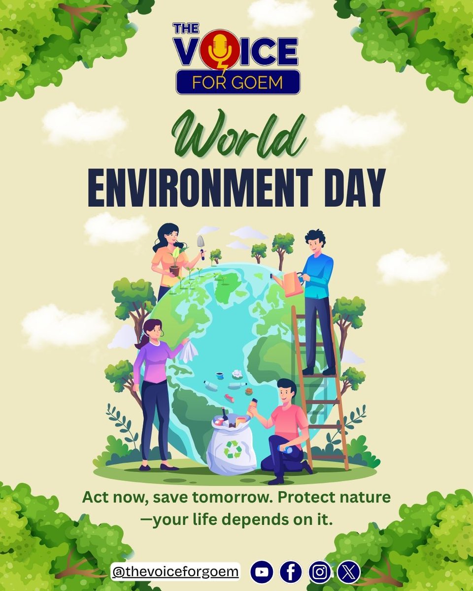 thevoiceforgoem's tweet photo. The Voice For Goem wishes everyone a Happy World Environment Day!
Let's protect nature today for a greener tomorrow.

#news #goa #update https://t.co/WCdPmro1Q4