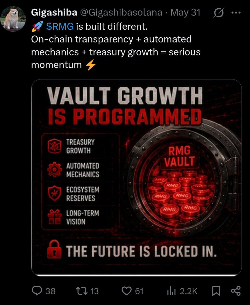 Cooperanthllc's tweet photo. 🚨 Not all crypto is created equal.

While most memecoins rely on hype alone, $RMG was built with real utility from day one.

🔒 Supply locking
💰 Built-in buybacks
🎁 Passive rewards
📈 Long-term sustainability
🤝 Community-first ecosystem

The difference is simple:

Memes come and go.
Utility creates value.

We're not here for a quick pump.
We're building something designed to last.

Choose utility.
Choose conviction.
Choose the future.

WE ARE LEGION. WE ARE $RMG. 🔥