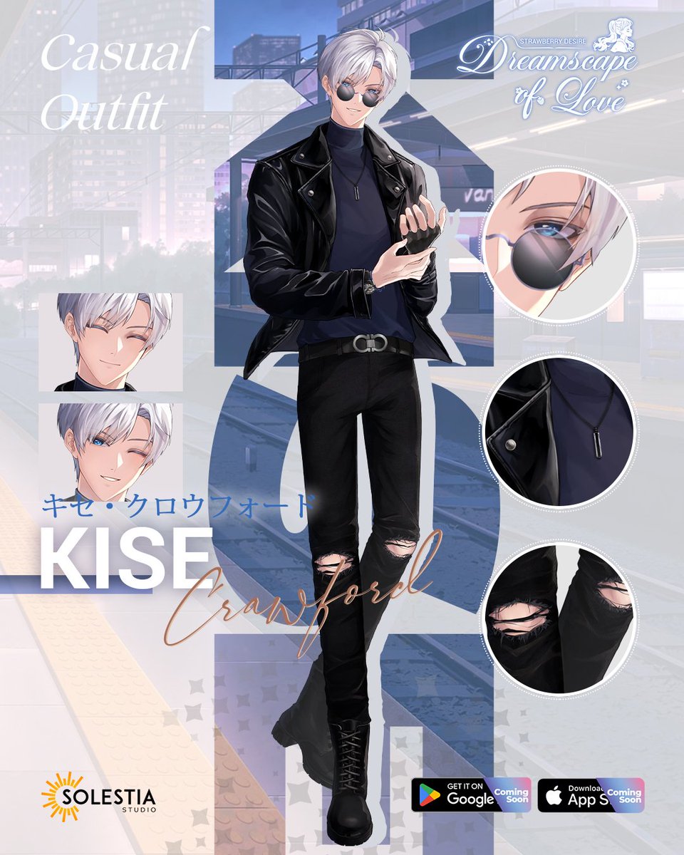 DreamscapeEN's tweet photo. Those glasses look kinda familiar… like I’ve seen them in some anime before 👀 

He really knows how to upgrade his look to make himself even more handsome.

#DreamscapeOfLove #SolestiaStudio #KiseCrawford #Otome #VisualNovel https://t.co/lvPPU3oIRC