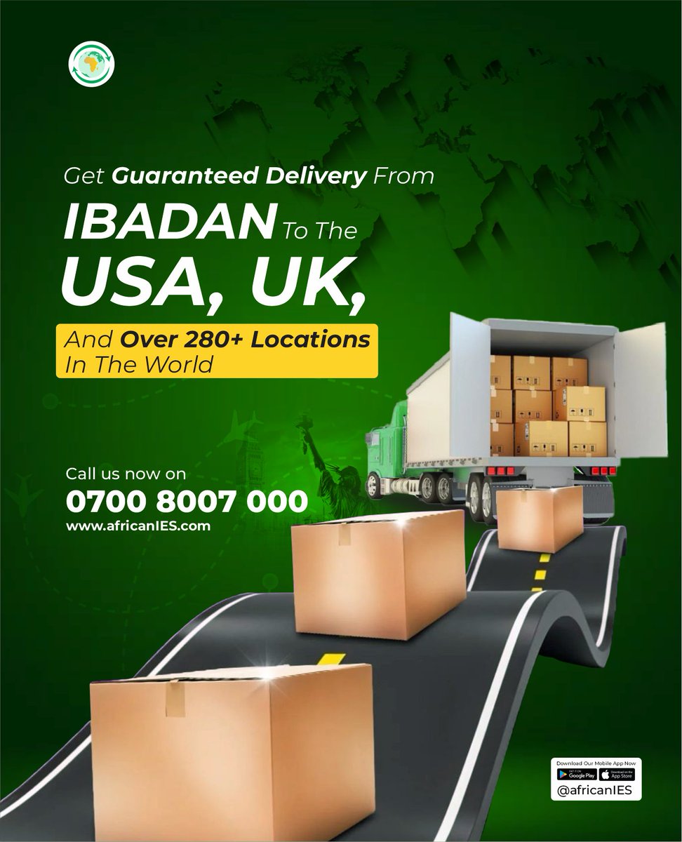ExportAfricaNow's tweet photo. With African Import Export Solutions, you can now ship directly from Ibadan to the USA, UK, and over 280+ locations worldwide without leaving your city. 

Call 0700 8007 000 or visit https://t.co/5k1hqOueSX to get started.

#ShippingFromIbadan #Export #WorldwideDelivery https://t.co/4heM7piR62