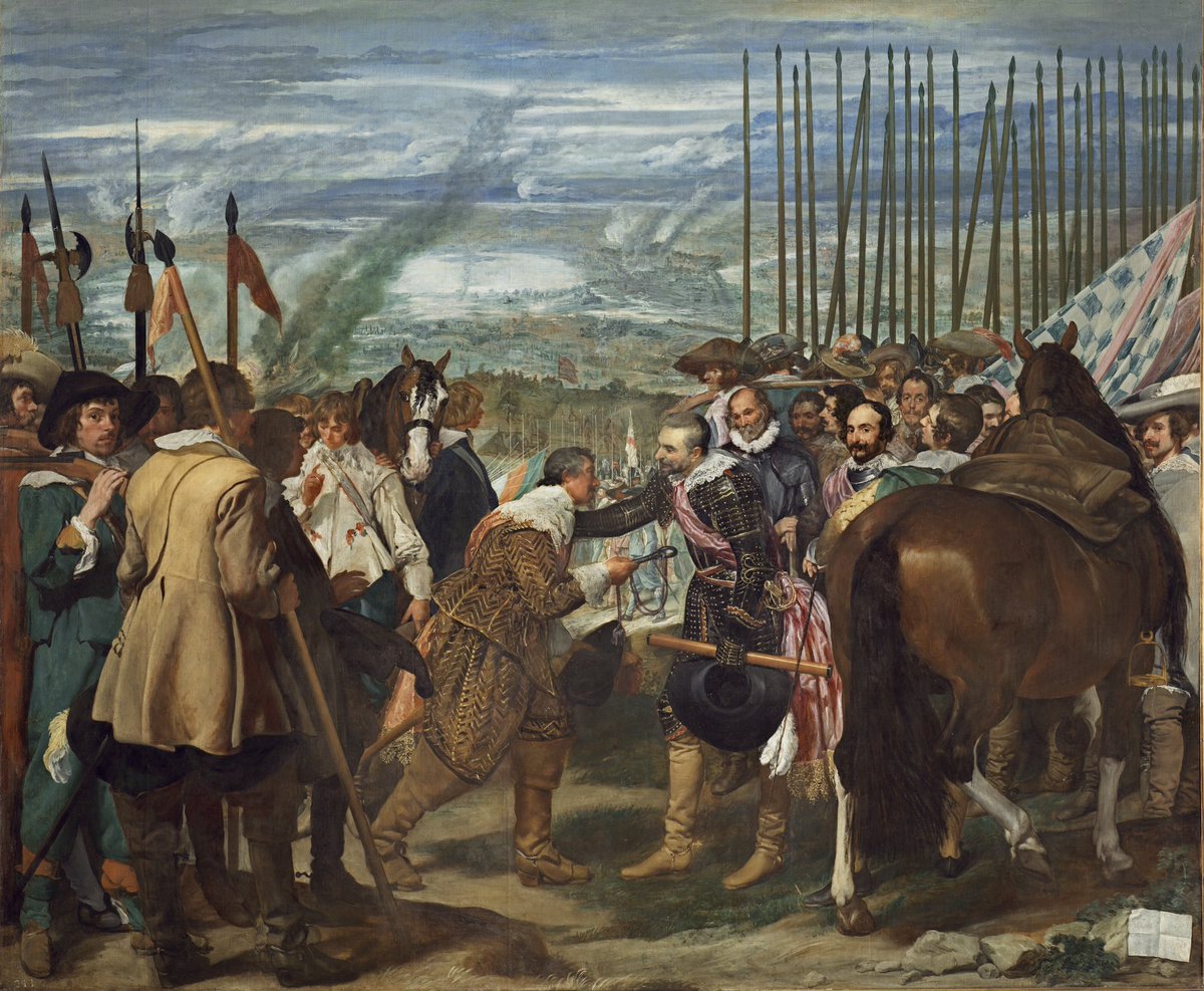 JoaqunRiveraCh1's tweet photo. 5 de junio de 1625, tras una heroica y larga defensa, en la que destacaron por su valor y tenacidad, los holandeses, capitaneados por Justino de Nassau,  rinden Breda a Ambrosio de Spinola. 

Se les permitió salir en formación con sus banderas al frente y realizar una honrosa capitulación, que Velázquez inmortalizó en un cuadro que conforma el recuerdo de la caballerosidad entre vencedores y vencidos.