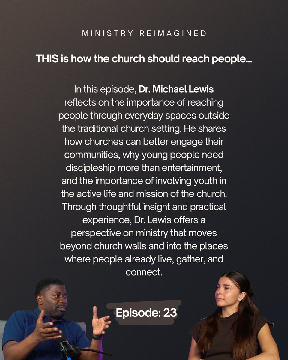 MinReimagined's tweet photo. Loved this episode with Dr. Lewis about centers of influence and detaching church from a building.

Hear more at: https://t.co/JZiBUOQm2y

#fyp #podcast #ministry #christianity https://t.co/dmQSkxc9Lg