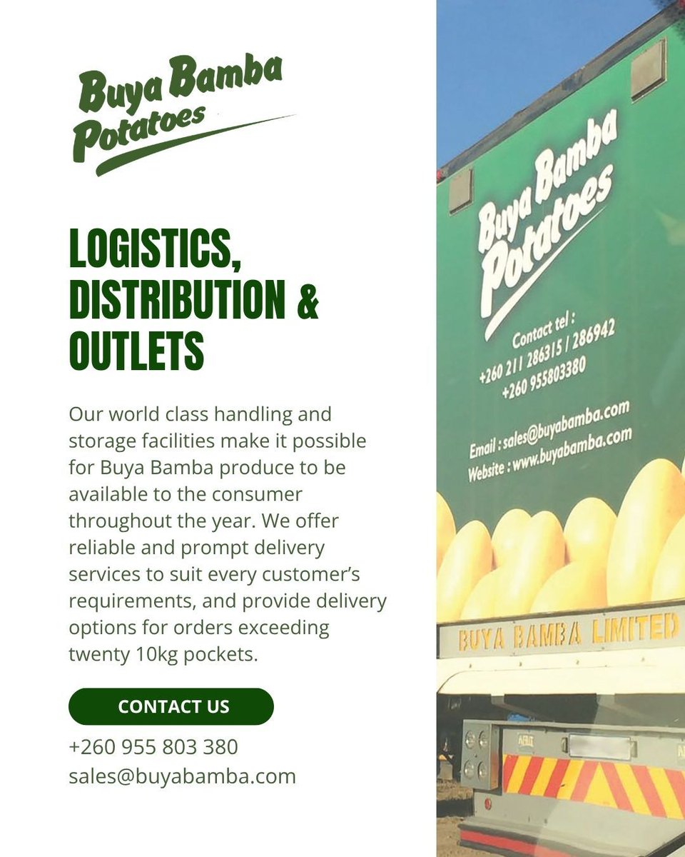 Buya_Bamba's tweet photo. Potato Handling & Agro-Processing. With state-of-the-art packing and handling, Buya Bamba can supply our produce for formal-sector agro-processing needs. We’ll meet your specific requirements by prior arrangement. #AgroProcessing #SupplyChain #Logistics #Zambia https://t.co/OHGfbgCKbK