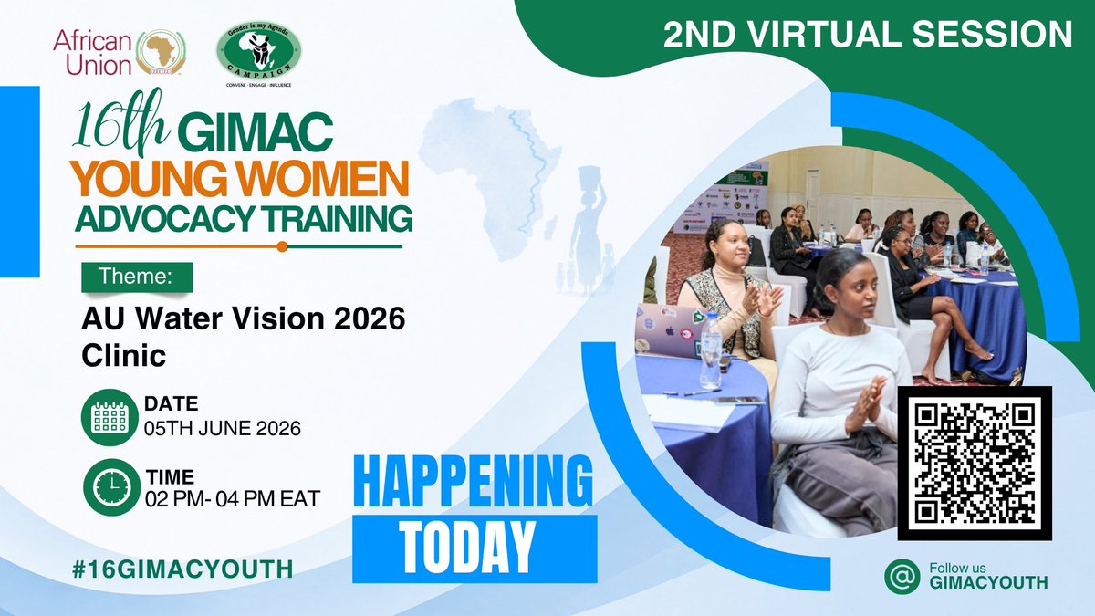 GimacYouth's tweet photo. 📢 𝐇𝐚𝐩𝐩𝐞𝐧𝐢𝐧𝐠 𝐓𝐨𝐝𝐚𝐲!

Don’t miss the AU Water Vision 2063 Clinic. 💧🌍
🔗 Join here: https://t.co/1s1dBMFpQi

#16GIMACYOUTH
@AwlnK @PlanGlobal @AUYouthProgram @AU_WGYD @UNDP4Youth @Youth4peaceBur1 https://t.co/Ob3OHEc9Ad