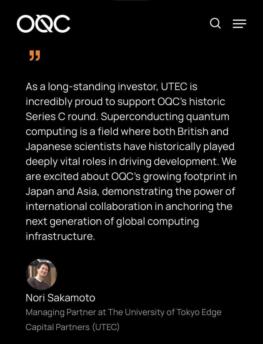 noritaya's tweet photo. アーリーから投資をしている英国の量子コンピュータスタートアップであるOQCに対し、追加投資を行いました。
今回ラウンドのサイズは£260M超（560億円超）、量子分野で欧州史上最大のラウンド。

https://t.co/NXwqNIMJqg https://t.co/hSUpjvjKVh