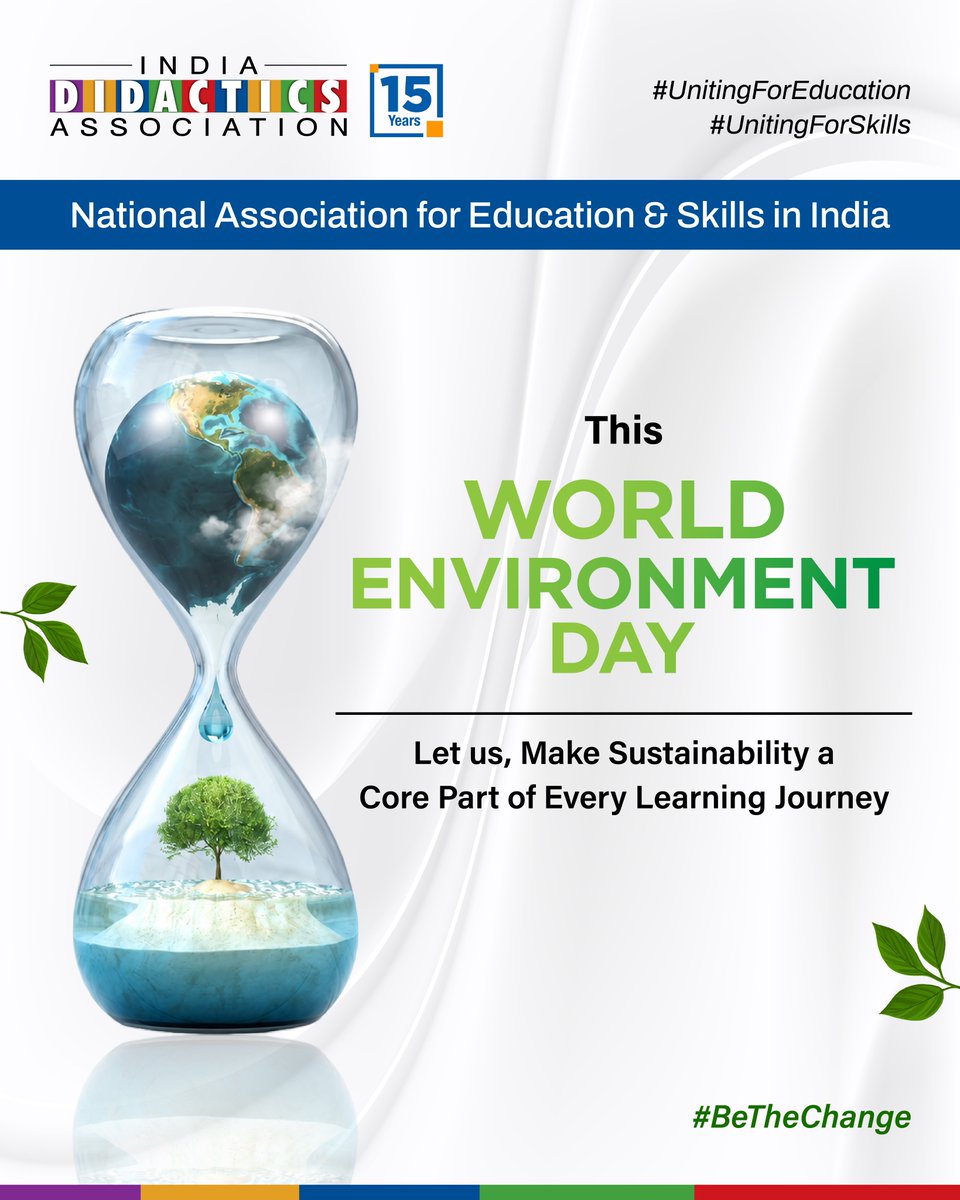 Indiadidac's tweet photo. The future of education and the future of our planet are deeply connected. Every classroom has the power to inspire responsible choices, sustainable thinking, and meaningful action.

On this World Environment Day, let us commit to nurturing environmentally conscious learners who not only excel academically but also become custodians of a greener tomorrow.

#IndiaDidacticsAssociation #UnitingForEducation #UnitingForSkills #CreatingABetterWorld #WorldEnvironmentDay #BeTheChange #SustainabilityInEducation #GreenFuture #EnvironmentalAwareness #EducationForChange #FutureReadyLearners #SustainableDevelopment
