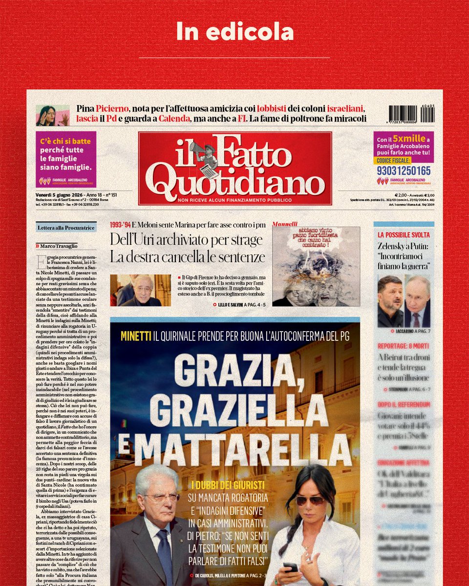 fattoquotidiano's tweet photo. Grazia, Graziella e Mattarella

Leggi il Fatto Quotidiano👉 https://t.co/7eOLwr7iO2
#ilfattoquotidiano #informazione https://t.co/HdLKcssdah