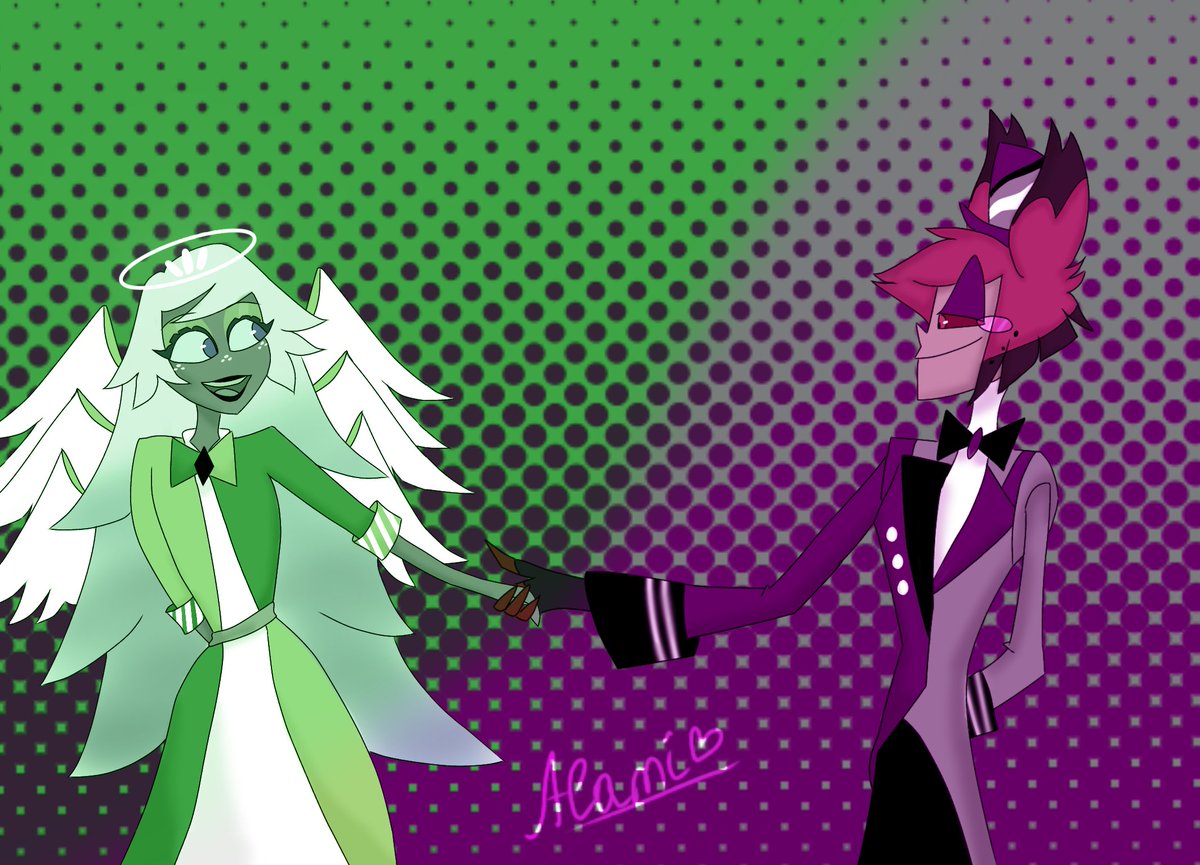 Alami1890664's tweet photo. I couldn't choose one option, so let there be three. Since the orientation of the angels has not yet been revealed to us, we still want to draw Alastor in this outfit. #radiojoy #hazbinalastor #hazbinemily #hazbinhotel #art https://t.co/oe6blMuLce