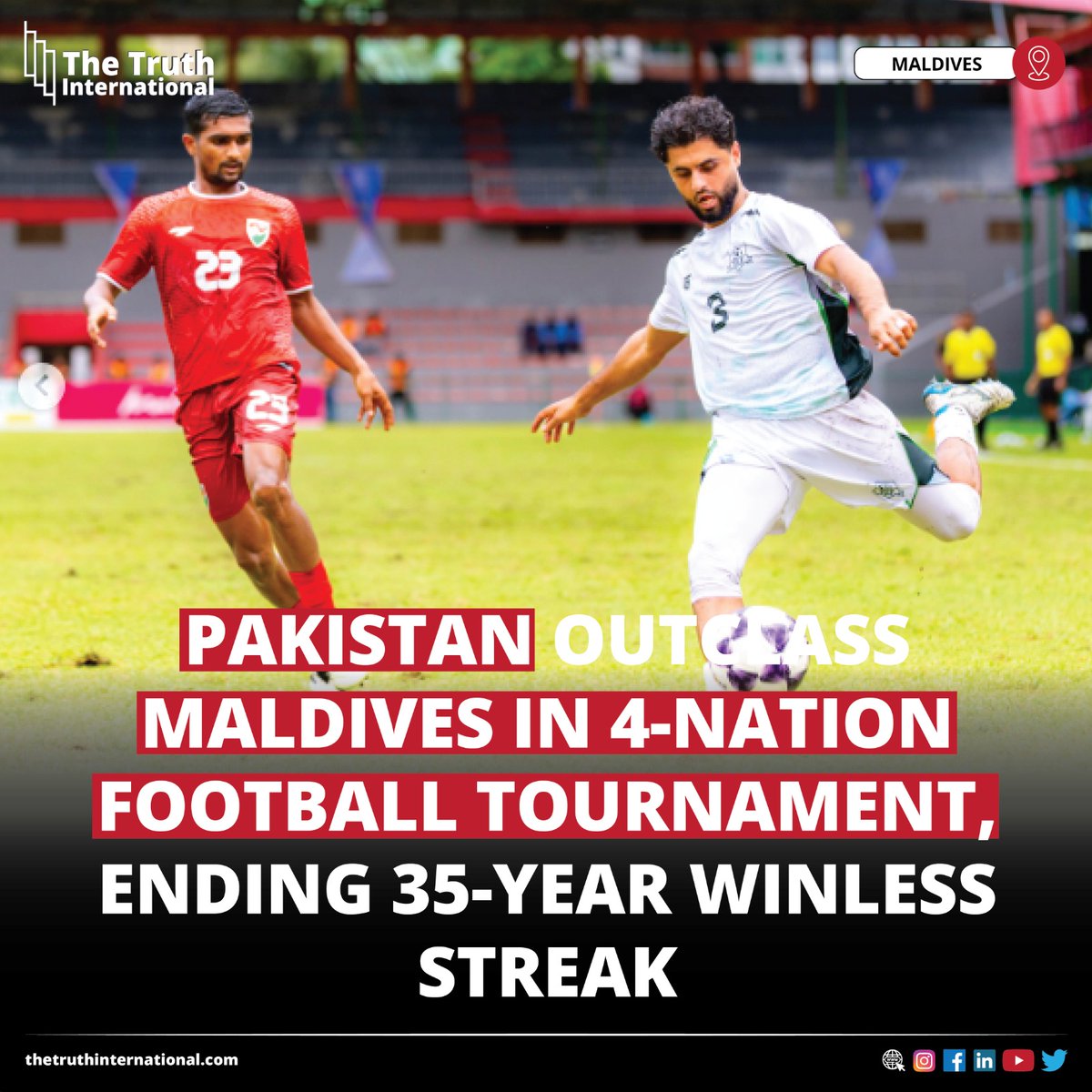 ttimagazine's tweet photo. Pakistan Outclass Maldives in Four-Nation Football Tournament, Ending 35-Year Winless Streak
FOR FULL STORY: https://t.co/YOUjiArq3b
#Pakistan #Outclass #Maldives #FourNation #Football #Tournament #Ending #35Year #Winless #Streak #TTI https://t.co/BzFK6At1kp