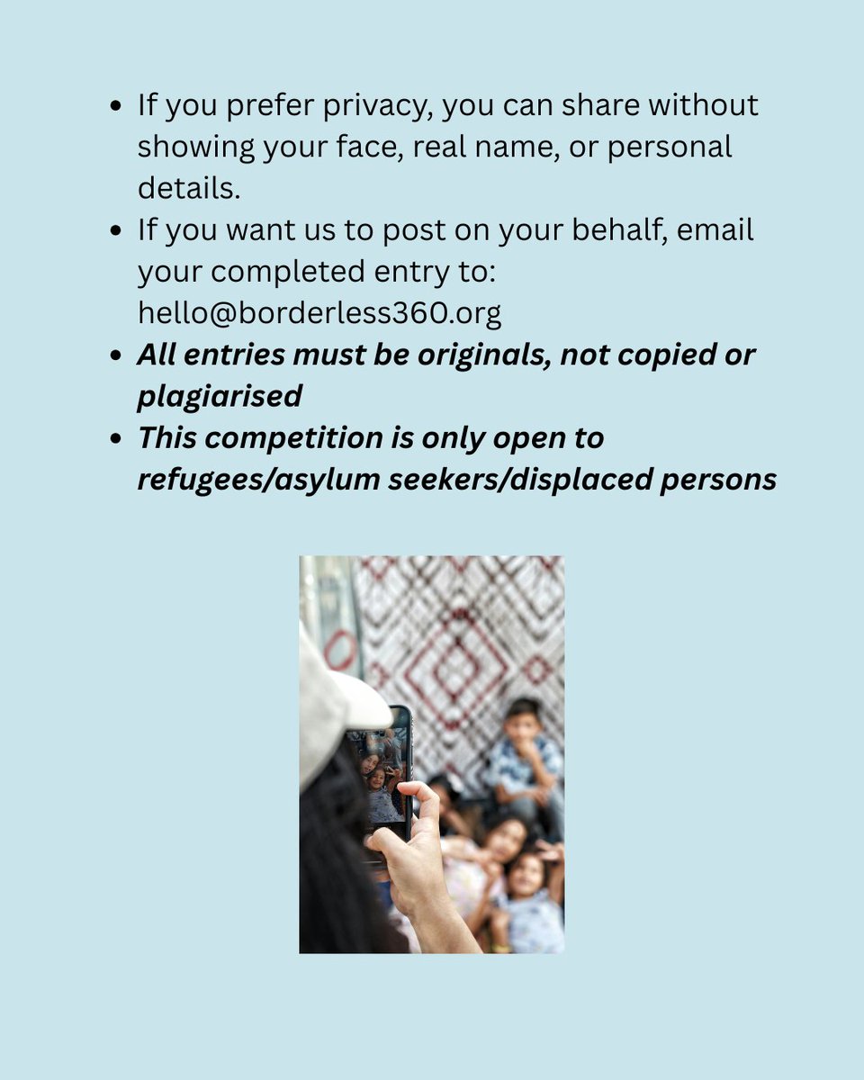 borderless360's tweet photo. Do you have a story of courage and connection? This #WorldRefugeeDay, share your voice, journey, and moments that gave you hope.
Post your video/image on the theme Courage and Connection. See attached.
#RefugeesWelcome #AsylumSeekers #RefugeeVoices #LearningForAll #Borderless360 https://t.co/s01eZtV0q4