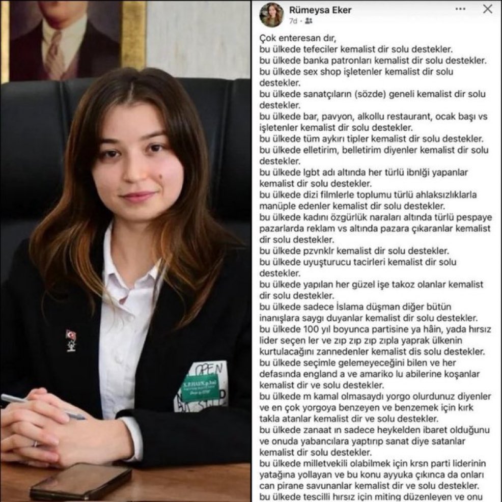 gokceekatuun's tweet photo. Tam tersi yaşansa çoktan tutuklanmıştı fakat iktidar destekçisi diye hala tutuklanmadı!
Atatürkçülere her türlü hakareti yapan bu vatan haini neden hala tutuklanmadı? https://t.co/16xII3kVCu