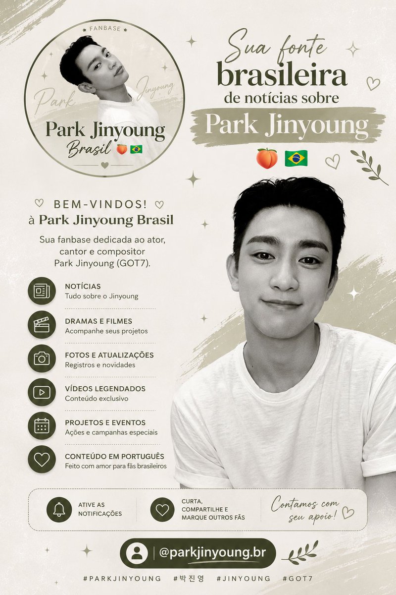 pjy_universe's tweet photo. 🍑 Bem-vindos à Park Jinyoung Brasil 🇧🇷

Fanbase dedicada ao ator, cantor e compositor Park Jinyoung (GOT7).

 🇧🇷 Conteúdo em português

Acompanhe e compartilhe nosso trabalho para ajudar a divulgar o Jinyoung no Brasil!

#ParkJinyoung #박진영 #Jinyoung #GOT7 https://t.co/AvElxyWTrx