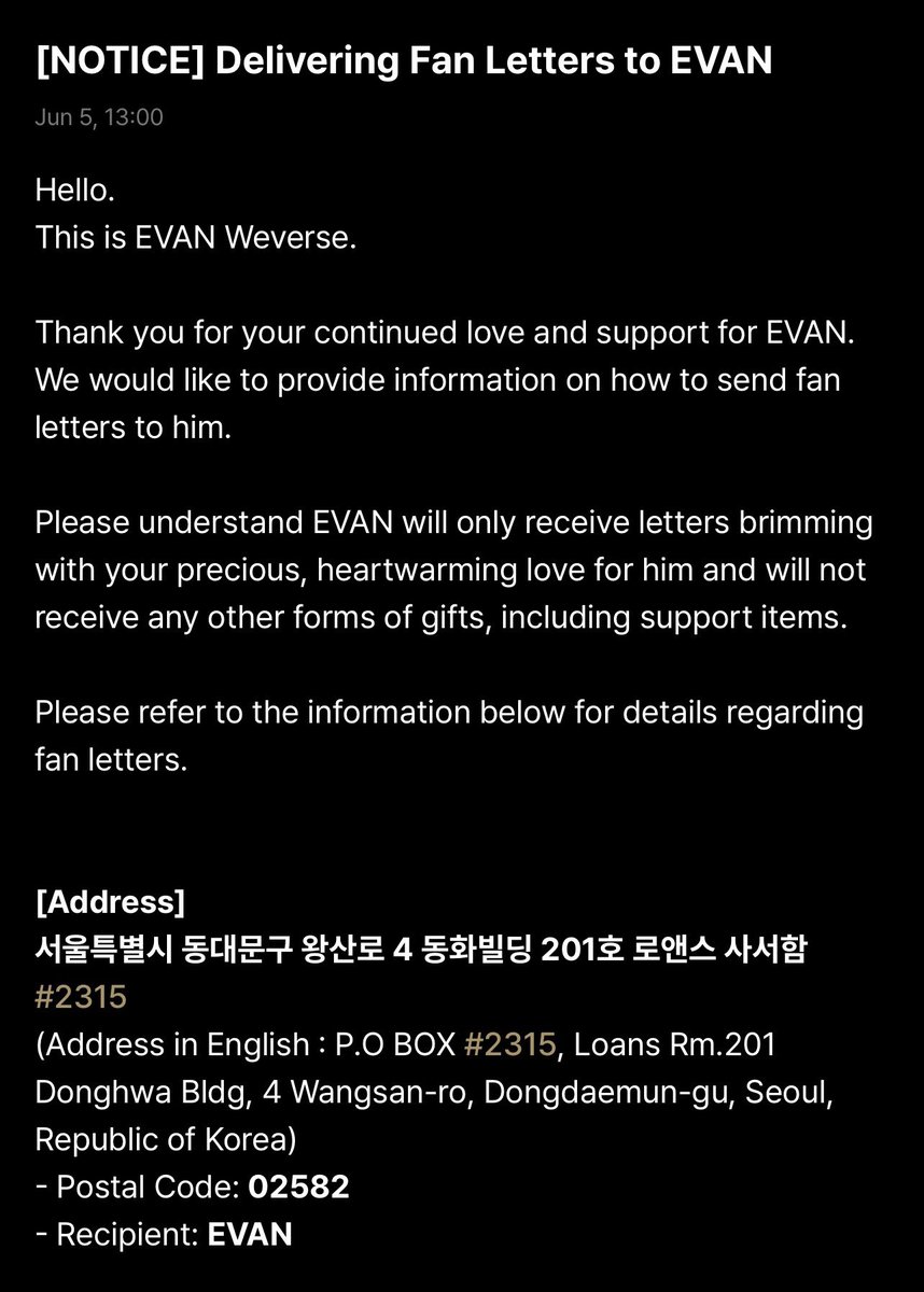 heeseungggiiee's tweet photo. there’s a PO box set up just for evan to receive letters!!! knowing how much he loves letters, this is honestly perfect for him! 

also a finally a safe way for him to accept letters and to avoid situations like the airport mobs we saw before.. https://t.co/7PkhRXsm9M