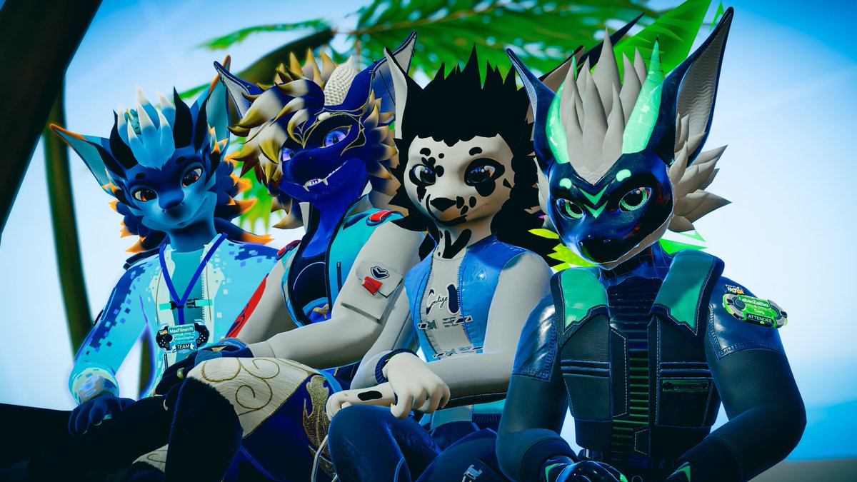 LebenZeitka's tweet photo. Just a bunch of Nardos chilling and vibing @Furality Ultra! 

Nardos ⬅️➡️: @MaxFilmsVR, @TalonDragon_, @ContigoVR, and me! https://t.co/Y600bshXEd