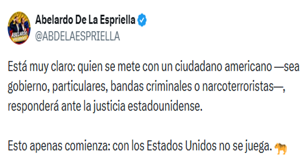 augustotandazo's tweet photo. Tomar nota de la advertencia de Abelardo de La Espriella, candidato a la presidencia de Colombia, de que su fortaleza es ser un ciudadano norteamericano y que con EEEUU no se juega. Qué basura. https://t.co/RsXH92bxNI