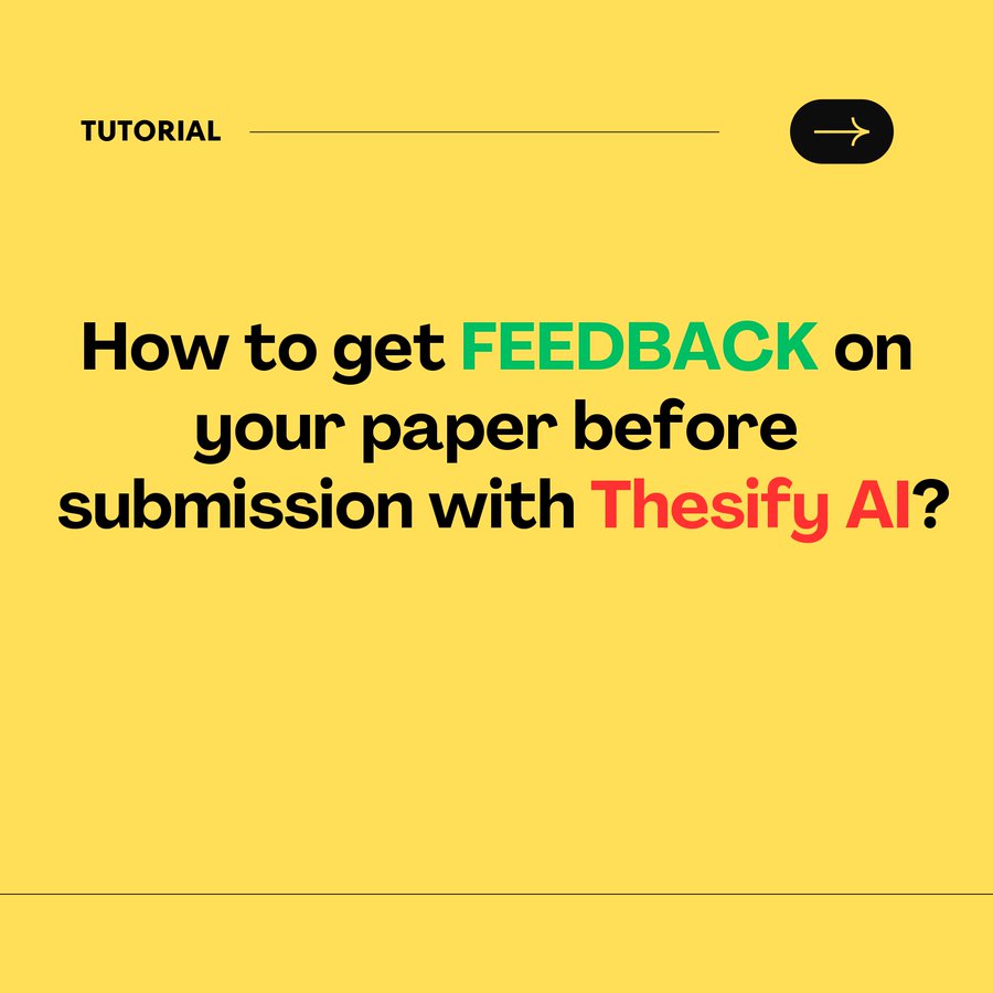 Faheem_uh's tweet photo. PhD Students – How to get feedback on your paper before submission?

@thesify_ai provides human-life feedback in seconds.

Here is how it works.

1. Go to https://t.co/woXeeLfgnj and log in

2. Upload your document

3. You can upload any of the following documents

- Research paper
- Thesis or thesis chapter
- Grant proposal
- Essays

4. Specify the type of document you uploaded

5. For example, document can be paper, thesis, etc.

6. Specify the state of the document

7. For example, state can be first draft, final draft, etc.

8. Also mention the field of the study.

9. For example, study feilds can be medicine, computers, etc.

10. After this, click submit and Thesify will provide feedback.

11. The feedback is divided into 4 parts

a) Feedback Summary

Shows areas for improvement in your paper

b) Suggested topics

Checks whether or not you have answered important questions

c) Purpose

Assess how well you communicated your ideas and arguments

d) Thesis statement

Assess how good and clear you thesis statement is

e) Evidence

Assess the quality of the evidence you provided in the paper

12. Based on given feedback, revise your paper

13. This will significantly improve the chances of your paper.

Data security is important for researchers.

Thesify provided its data security policy on its website.

Try Thesify today to seek feedback on your paper.

Thesify link: https://t.co/woXeeLfgnj