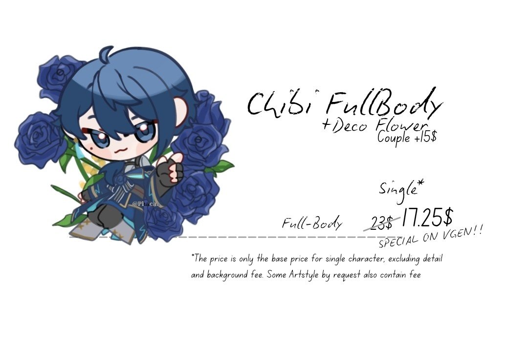 Phacaa's tweet photo. Open INTERNATIONAL Comms! 
Chibi with flower deco now Available on vgen ><
`♡ + ↻ are very appreciated!

Get some SPECIAL price on
> https://t.co/ek1Z6mwu9L
(Discount only until 12 june)
For 2 slots only!!
Full ToS read:
https://t.co/T77jdH3wug 

#artcommission #VgenComm https://t.co/nTUMKxjR6G