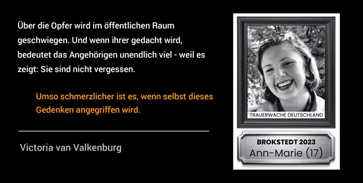 trauerwache_deu's tweet photo. Der Beitrag von Michael Kyrath @kueksElm entstand aus dem Schmerz eines Vaters, der seine Tochter verloren hat.

Michael Kyrath hat sich in der Berichterstattung von Apollo News selbst wiedererkannt und seinen Schmerz aus genau dieser persönlichen Perspektive heraus formuliert. Diese Einordnung ist eindeutig.

Die Frage, die ihn dabei bewegt hat, ist von tiefer persönlicher Verzweiflung und Überforderung getragen:
„Wenn bereits das öffentliche Gedenken u. a. für seine Tochter von Oliver Kirchner so eingeordnet wird - was bin dann ich als betroffener Vater? Noch extremer? Noch radikaler?“

Dass selbst dieses Gedenken angegriffen und politisch eingeordnet wird, trifft einen betroffenen Vater ins Mark.

Trauer ist nicht extrem. Gedenken ist nicht radikal. Und darf nicht in Klassen eingeteilt werden, wer darf und wer darf nicht.

Der Verlust eines Kindes darf nicht zum Gegenstand öffentlicher Diffamierung werden, egal wer diesen vielen Opfern gedenkt.

Wir bitten darum, bei aller Debatte nicht zu vergessen: Hinter seinem Beitrag stand kein Schlagwort, sondern ein Mensch, der um sein Kind trauert.

Victoria van Valkenburg
für die Trauerwache Deutschland
https://t.co/fADG6iQXAh