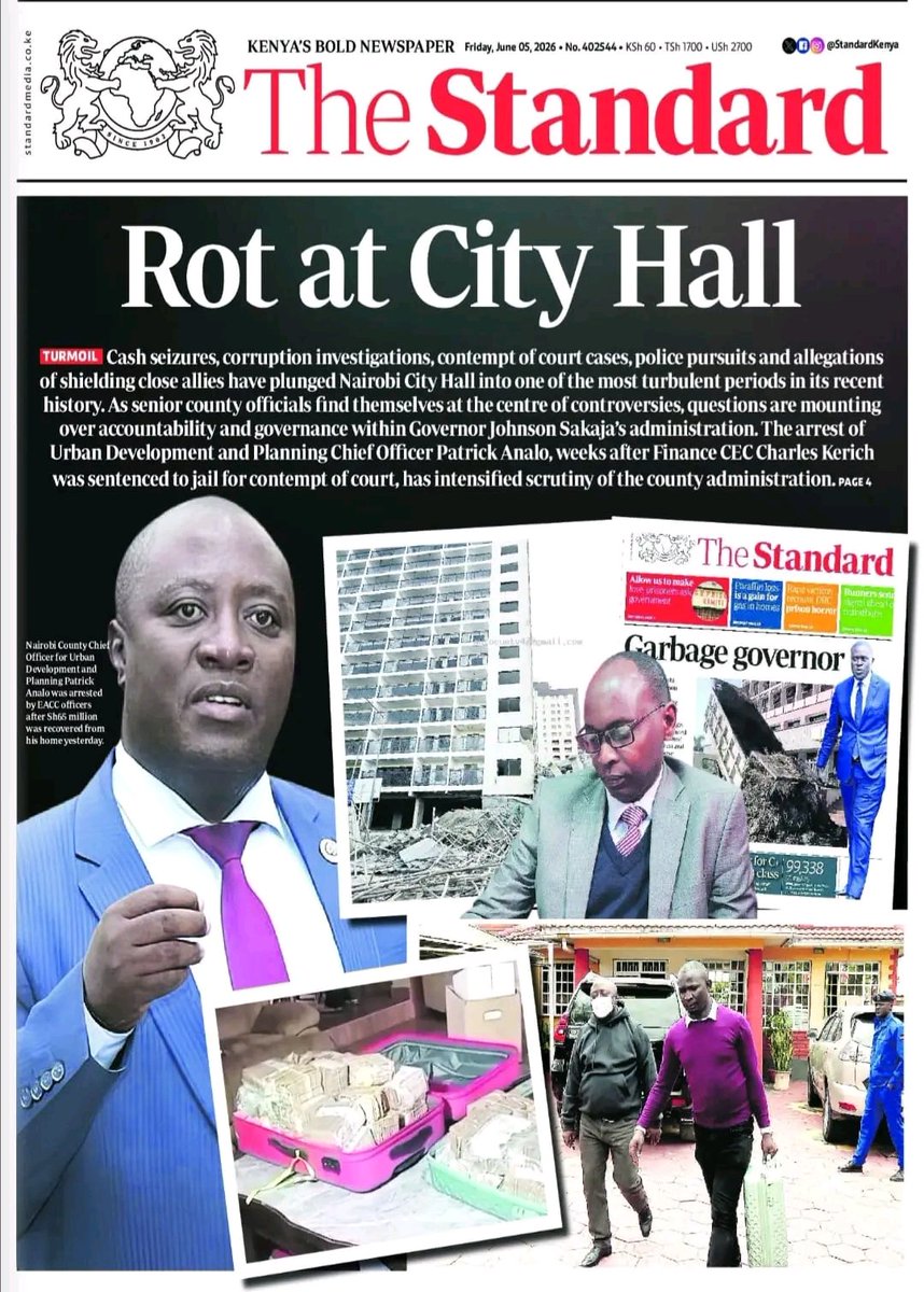 Eric_Kenani's tweet photo. Good Morning,  

Today's bold headlines on our local newspapers; The Standard, Daily Nation, People Daily and Taifa leo.

5 June, 2026

William Ruto https://t.co/2t5vMA2ve8