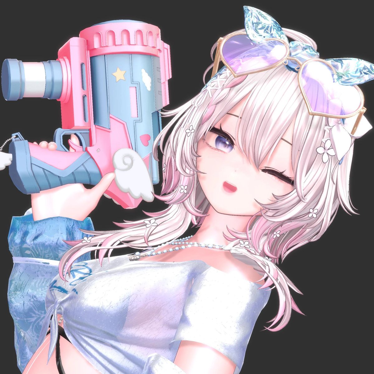 miragebyeden's tweet photo. 【WIP】夏の新作衣装を制作中です！🐳☀️

今回は、これまでのMIRAGEとはひと味違う
「爽やかでポップ」なテイストに挑戦しています！🫧

青空の下ではじけるような、
涼しげで元気いっぱいのデザインを目指して制作中です🐬💙

クリア素材のハート型サングラスや、パステルカラーの水鉄砲など、
夏を彩るこだわりのアイテムもご用意しております/🕶️🔫

心を込めて仕上げておりますので、
完成をどうぞ楽しみにお待ちくださいませ！✨