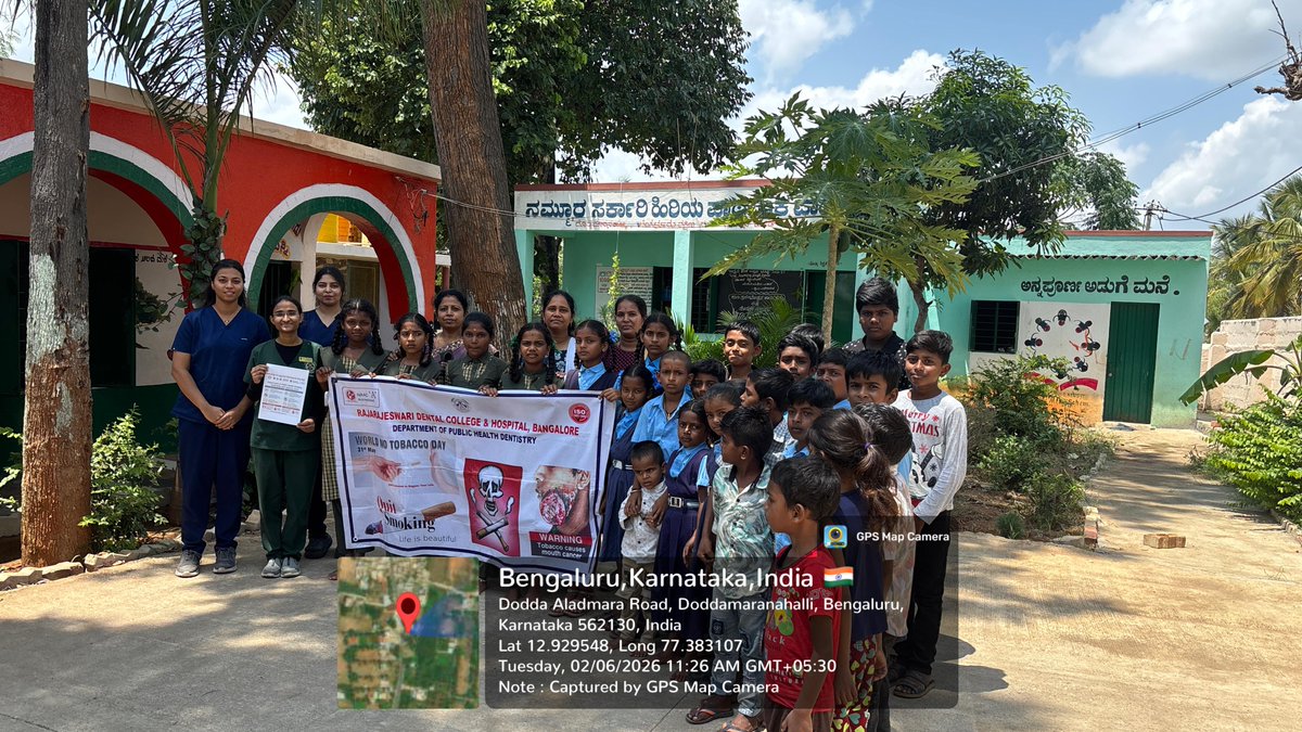 rrdch's tweet photo. 🚭🌍On #World_No_Tobacco_Day_2026, #Department_of_Public_Health_Dentistry, #RRDCH conducted awareness drives in 16 schools, community outreach, #BBMP_Rose_Campaign &amp;vendor education to promote a #Tobacco_Free_Future.💚🚫🚬
#RRDCH #Public_Health #Tobacco_Control #Say_No_To_Tobacco https://t.co/ZNIBtvPIJV