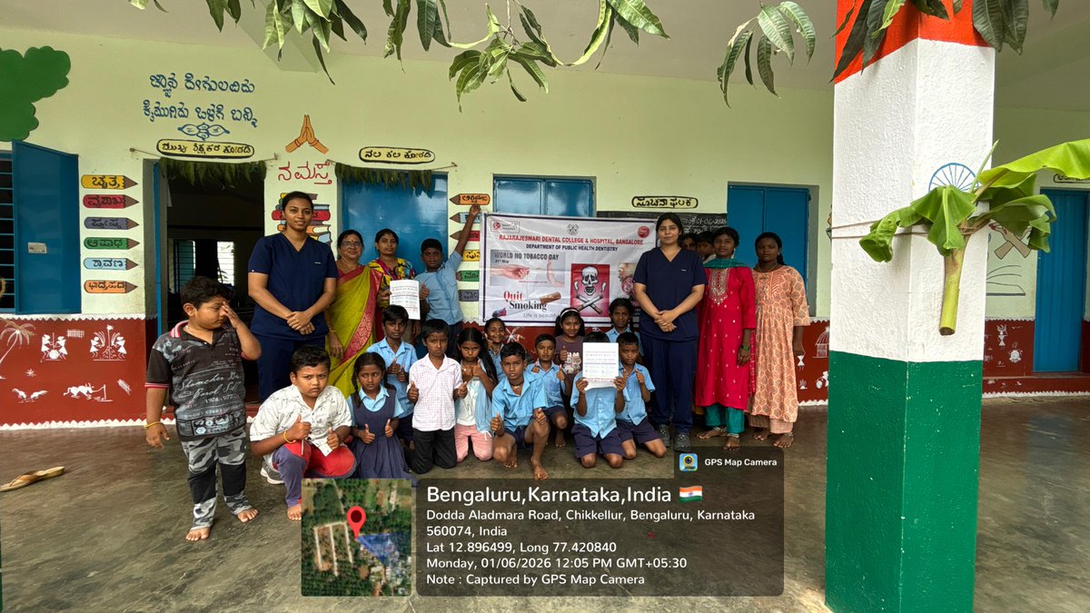 rrdch's tweet photo. 🚭🌍On #World_No_Tobacco_Day_2026, #Department_of_Public_Health_Dentistry, #RRDCH conducted awareness drives in 16 schools, community outreach, #BBMP_Rose_Campaign &amp;vendor education to promote a #Tobacco_Free_Future.💚🚫🚬
#RRDCH #Public_Health #Tobacco_Control #Say_No_To_Tobacco https://t.co/ff2m9I2nuI