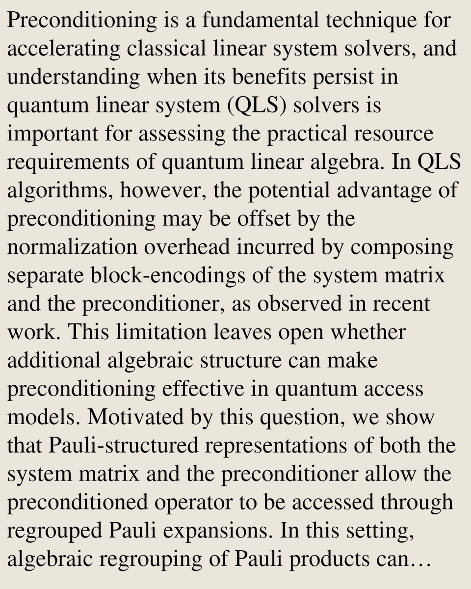 QuantumPapers's tweet photo. Pauli-structured preconditioning for quantum linear system solvers

Hantao Nie, Zhijian Lai, Dong An
https://t.co/YxFYYcqszh [𝚚𝚞𝚊𝚗𝚝-𝚙𝚑 𝚖𝚊𝚝𝚑-𝚙𝚑 𝚖𝚊𝚝𝚑.𝙽𝙰] https://t.co/s3OLceduuc