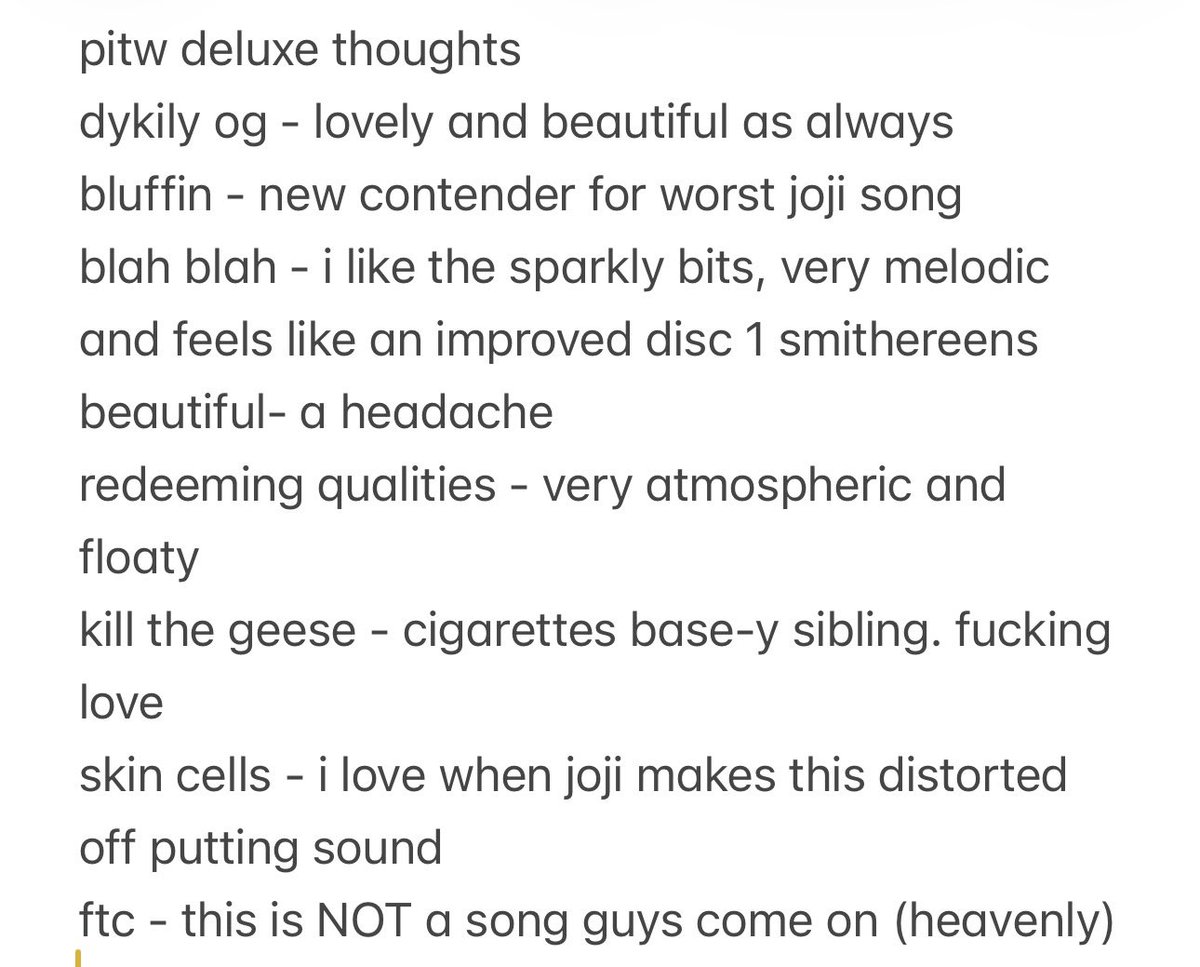 ipodclass1c's tweet photo. everyone has been BEGGING me for my thoughts on pitw deluxe. you can all calm down now because here are my first listen thoughts (you’re welcome everyone) 🤗🤗🤗🤗🤗🤗🤗🤗🤗🤗🤗🤗🤗🤗🤗🤗 https://t.co/2I5MjKv1Hd
