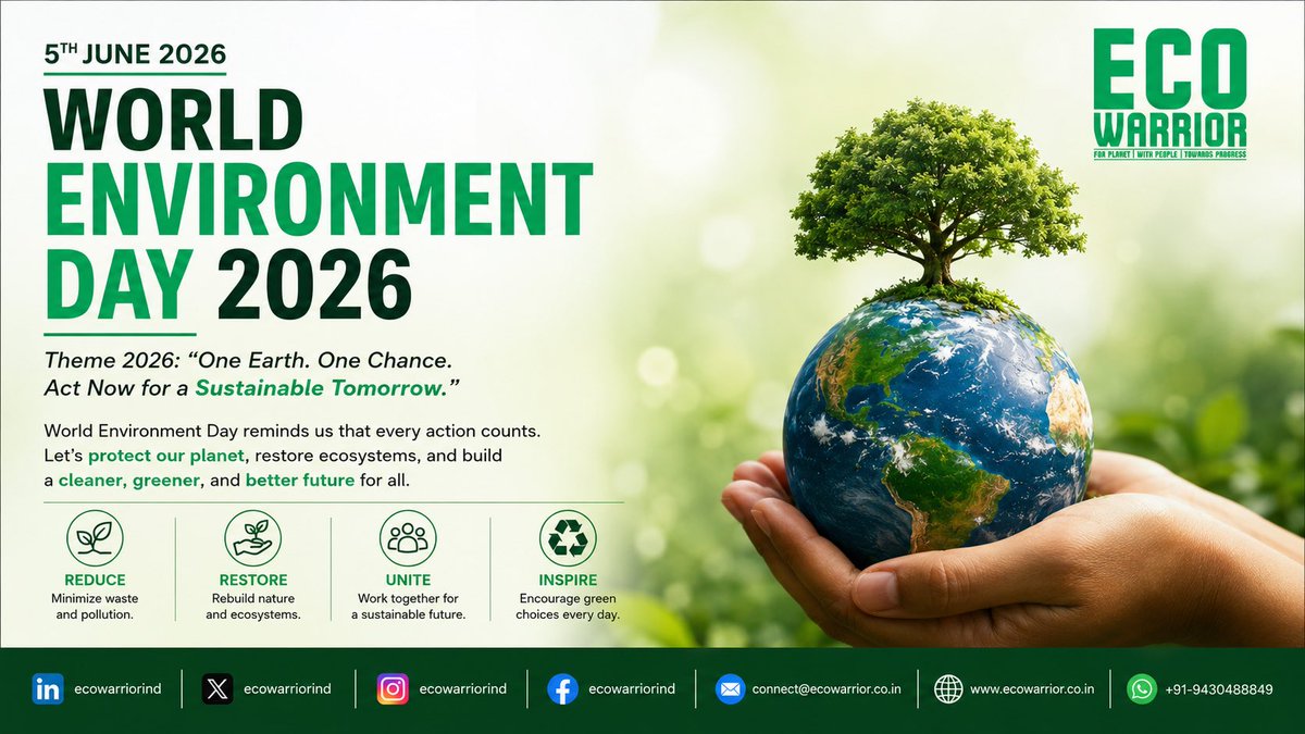 ecowarriorind's tweet photo. Every action counts.

On #WorldEnvironmentDay2026, let us move beyond awareness and take meaningful action for our planet. Climate change is not a future challenge; it is today’s reality.
Together, let’s build a greener, cleaner, and more sustainable future. https://t.co/sK2xLOgYZh
