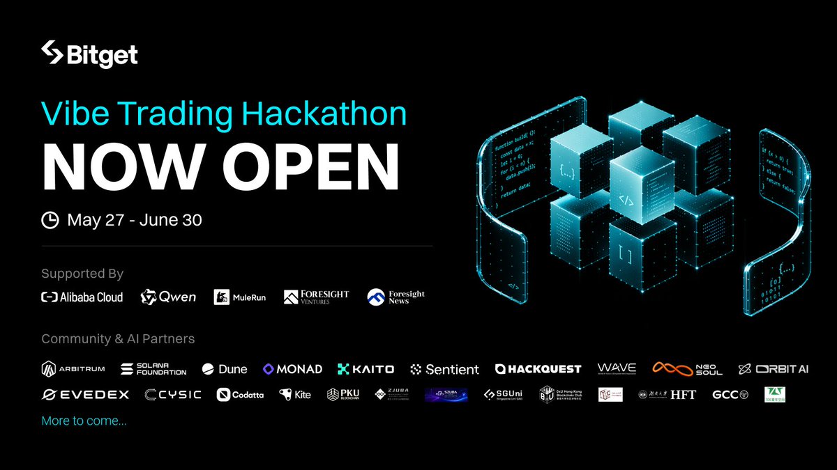 Torikbitget's tweet photo. Most trading hackathons have one major barrier:

You need to know how to code.

Bitget's Vibe Trading Hackathon changes that.

Instead of writing complex algorithms, participants can simply describe their trading strategy in plain language and let AI transform the idea into a working strategy.

This opens the door for traders, analysts, and strategy thinkers who have great ideas but lack programming skills.

With a $50,000 USDT prize pool and support from industry leaders like Alibaba Cloud, Solana Foundation, and Monad, this isn't just another competition. it's a chance to help shape the future of AI-powered trading.

The best strategies don't always come from developers. Sometimes they come from traders who understand the market.

That's why this hackathon stands out.