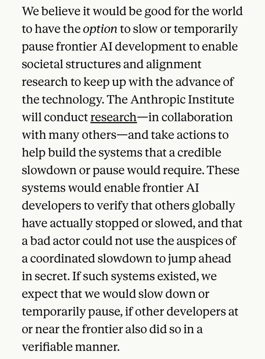 kshgrshrn's tweet photo. interesting to see anthropic opt for the more conservative approach in developing safe and aligned AGI. there are broadly 3 schools of thought:
1. build it slowly, and safely
2. build it without interruption
3. stop building it
anthropic chooses #1.
we’re right around the corner https://t.co/tWRhQ7nbbO