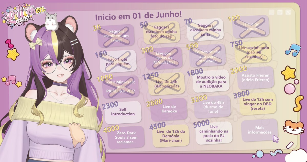 Lilli_VT's tweet photo. Bom dia gente!! 

Vim aqui atualizar e também agradecer a todos os gaggers que ajudaram a bater nossas metas até agora e mano... é tão surreal pra mim que já foram 1250 reais que nem caiu a ficha do tamanho do valor kkkkkkkkk mas é isso, hoje em live vamos marcar nossa gameplay de mine e a live de 24h la na roxinha as 16h!

Conto com a presença de vocês💜
Com amor,
Lilli🐹