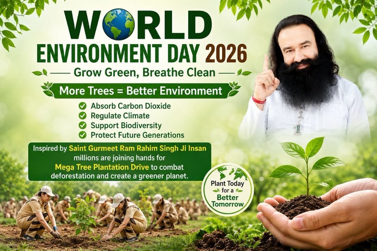 Realprimroses's tweet photo. Nature gives us everything we need, and it is our duty to protect it. Inspired by Saint Gurmeet Ram Rahim Ji, countless volunteers participate in tree plantation drives. This #WorldEnvironmentDay, let's work together for a sustainable future. #WorldEnvironmentDay2026 https://t.co/x66xH2WkGN