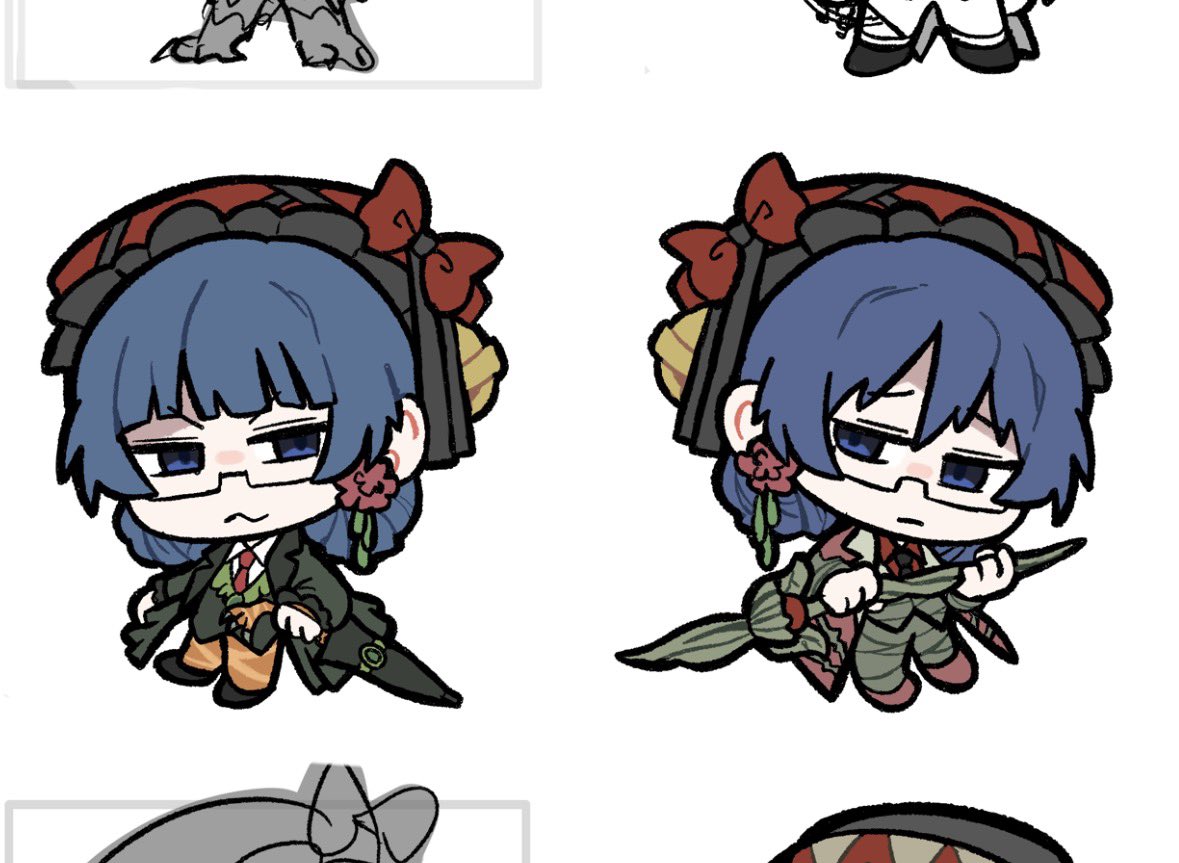 samehara028's tweet photo. この間の人気投票の職員シール化もこんな感じの絵で制作進めてます https://t.co/o78eWrC5N7