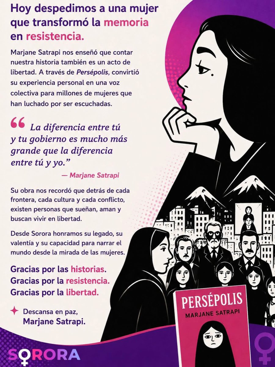 50mas1_Global's tweet photo. Despedimos a la gran activista Marjane Satrapi, creadora de la aclamada obra autobiográfica 'Persépolis', 
Gracias por la libertad Marjane https://t.co/NluPUKrcZR