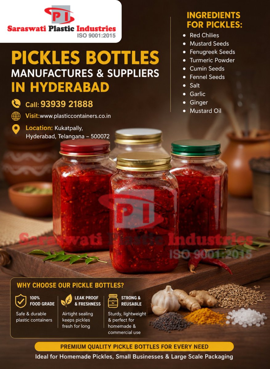 SPlasticind's tweet photo. Rating: 4.9 ⭐⭐⭐⭐⭐
💫✨Sri Vijaya's Home Foods – Home Made Pickles &amp; Powders💫✨
📍 S.V Colony, Saroornagar, Hyderabad - 500035
📞 Order Now: 9515261623
#SriVijayasHomeFoods #HomemadePickles #AndhraPickles #IndianPickles #Pickles #TeluguFood #HyderabadFoodies #Foodie https://t.co/OmXL4JBUw5
