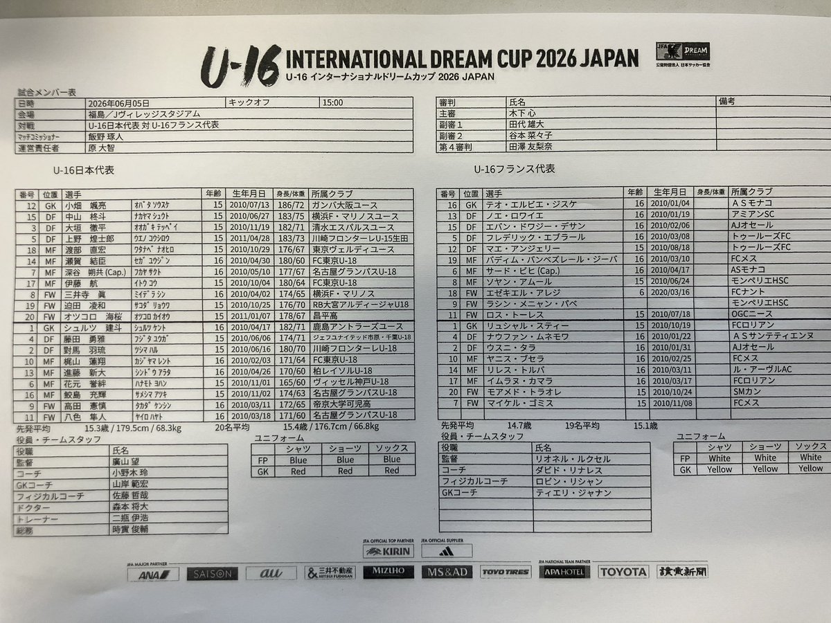 jsports_soccer's tweet photo. 🏆U-16インターナショナルドリームカップ2026 JAPAN🏆

🇯🇵U-16日本代表の第2戦の相手は、初戦アルゼンチンに0-3の敗戦を喫した🇫🇷U-16フランス代表。6連覇に向けて負けられない戦い🔥

午後2:50からJ SPORTSオンデマンドでLIVE配信📡

https://t.co/CYGeFm5NJG https://t.co/WR8RTW7f6p