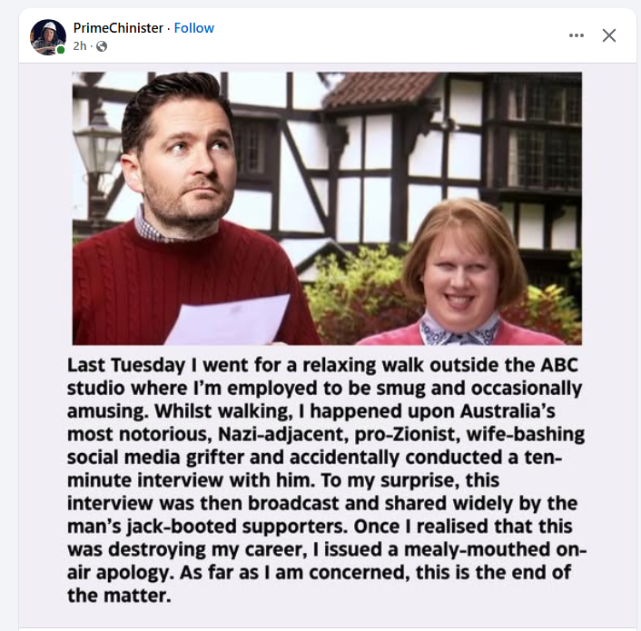 Balgowallah's tweet photo. #CharliePickering. 
Zionist and Dunderhead.
But I repeat myself https://t.co/HUmnLaVd3l