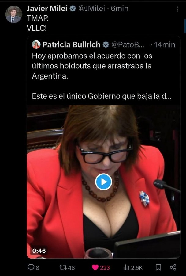 GigaTTS's tweet photo. "TMAP"

Porque Milei celebró la aprobación del acuerdo con los fondos buitres https://t.co/EhKbjccctB