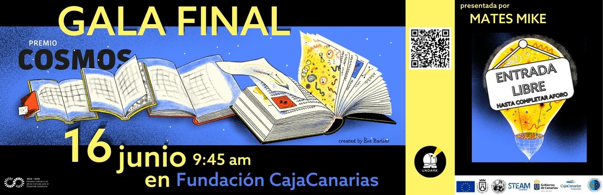 IAC_Astrofisica's tweet photo. 🌌📚 El 16 de junio llega a Tenerife la primera edición del #PremioCosmos en España.

🎟️ Entrada gratuita.
📍 Auditorio #FundaciónCajaCanarias.

📺 Ceremonia en directo por streaming: https://t.co/UShpsS11ut

¡Te esperamos!
#UNDARK #EuropeanCommission #IAC https://t.co/Fl0ERFnBxE