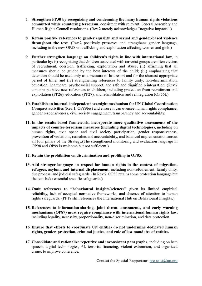 profbensaul's tweet photo. I'm pleased to share my latest suggestions to member States in NY on the ninth review of the UN Global Counter-Terrorism Strategy (2 pages) https://t.co/BvsUCV10Qa https://t.co/0GvI8aAGLQ