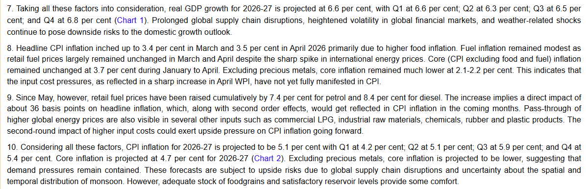 deepakshenoy's tweet photo. No change in interest rates. GDP expected down about 0.3%. Inflation higher in the second and third quarter of the year above 5%, expected.

The announcement on tax removal on cap gains (AND Interest!) on GSecs for FPIs has brought down yields to 6.95%. https://t.co/Sm517aehpH