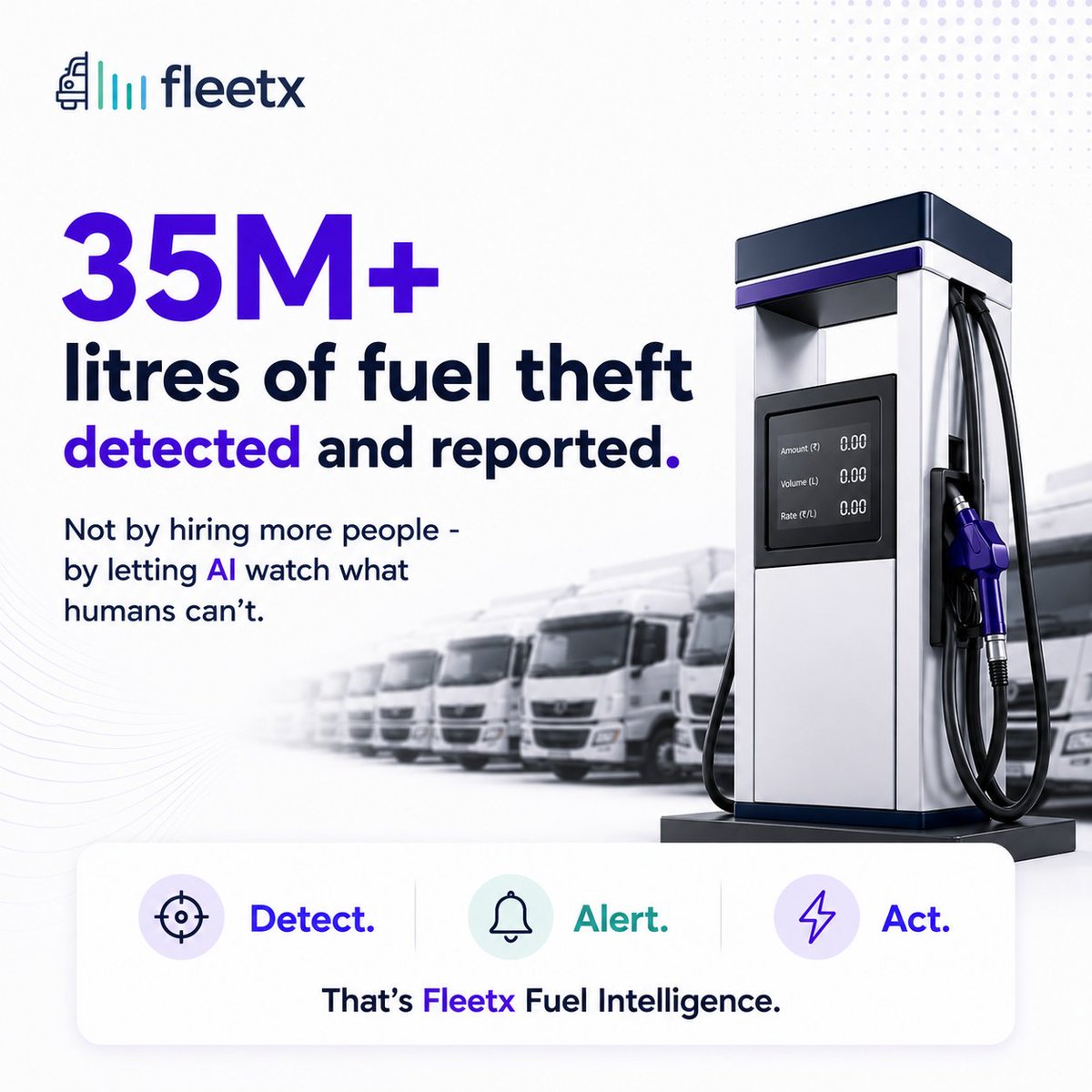 fleetx_ai's tweet photo. 40L vanished on the Delhi–Jaipur route. 

No fuel station. No planned halt.

Flagged and verified automatically, before the trip ended. 

That's not monitoring. That's intelligence. 

35M+ litres detected across 500+ fleets.

#FuelIntelligence #Fleetx https://t.co/f6X02TdIfl