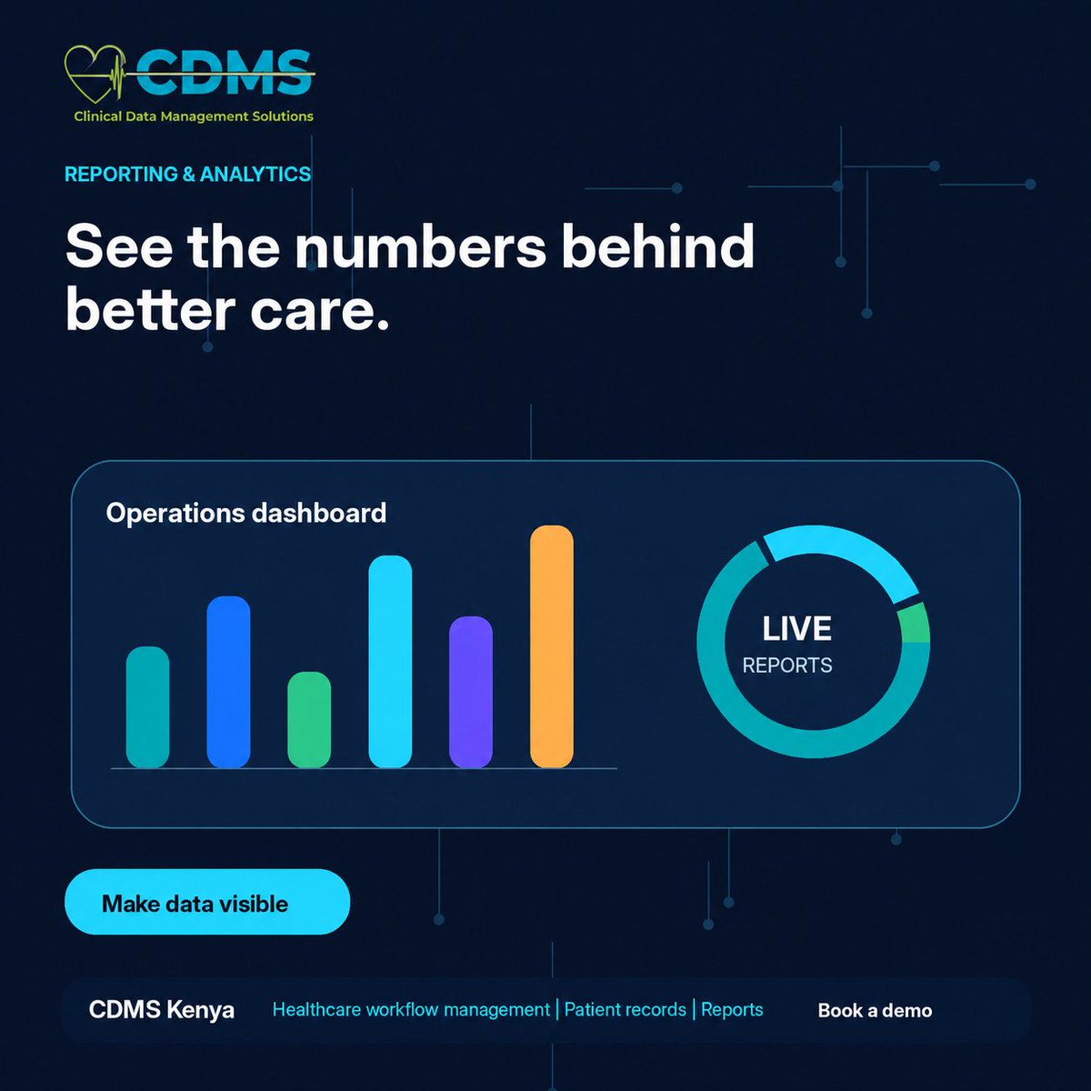 _cdms's tweet photo. See the numbers behind better care. CDMS helps healthcare teams turn daily operations into clear reports for smarter decisions. #CDMSKenya #DigitalHealth #HealthcareAnalytics https://t.co/9OdGKk0nXG