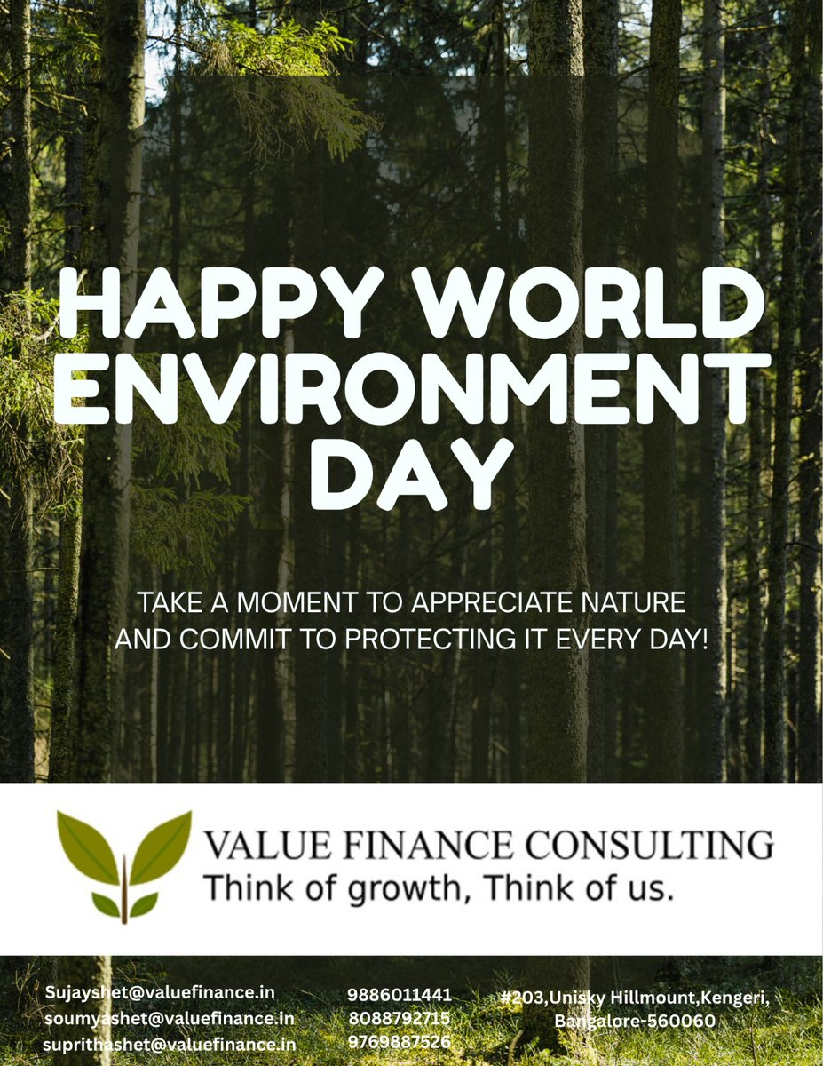 ValueFinance's tweet photo. "Think of Growth, Think of Us – Think of Sustainability, Think of Our Planet."

Let's work together to build a cleaner, greener, and more sustainable world.

Happy World Environment Day!
#worldenvironmentday #valuefinance #valuefinanceconsulting https://t.co/uBZ7R3iPqO