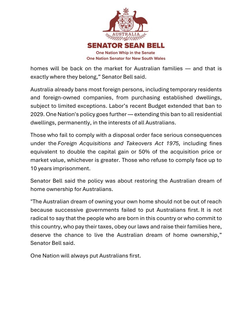SenatorSeanBell's tweet photo. One Nation will always put Australians first!🇦🇺💪 https://t.co/sNXvm852ow