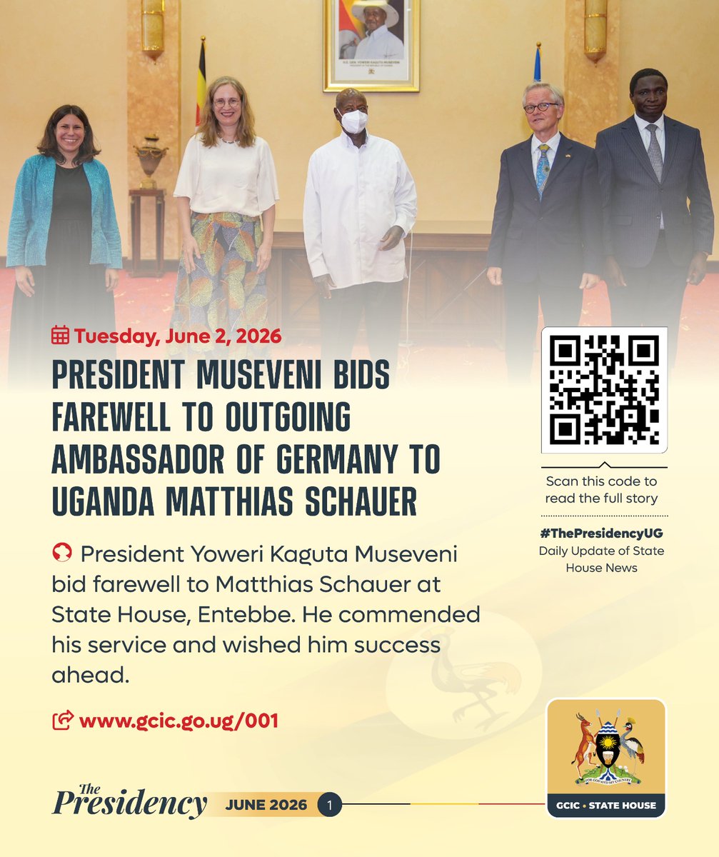kyosimire_'s tweet photo. Meanwhile, we bring you daily updates from the Presidency earlier this week. Scan code to view full story.
#ThePresidencyUg
#OpenGovUg https://t.co/CE5J8qCYfu
